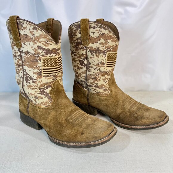 Ariat Kid's Boots Western Patriot Sand Storm Camo American Flag Mocha Suede 5 - Picture 8 of 16